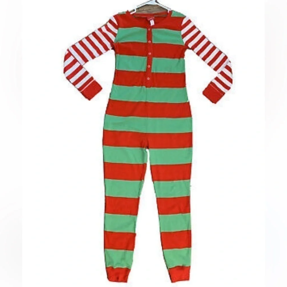 Wonder Shop @ Target Red Green & White Striped Christmas Holiday Elf Jumpsuit Md - Picture 8 of 10